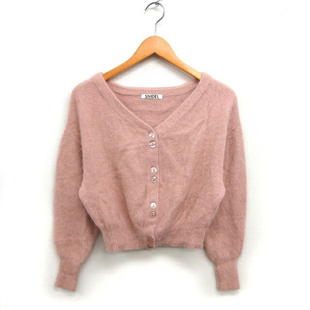 【中古】スナイデル SNIDEL ワイド カーディガン ニット フォックスウール混 リブ Vネック クロップド 長袖 F ピンク /NT22 レディース 【ベクトル 古着】 250716