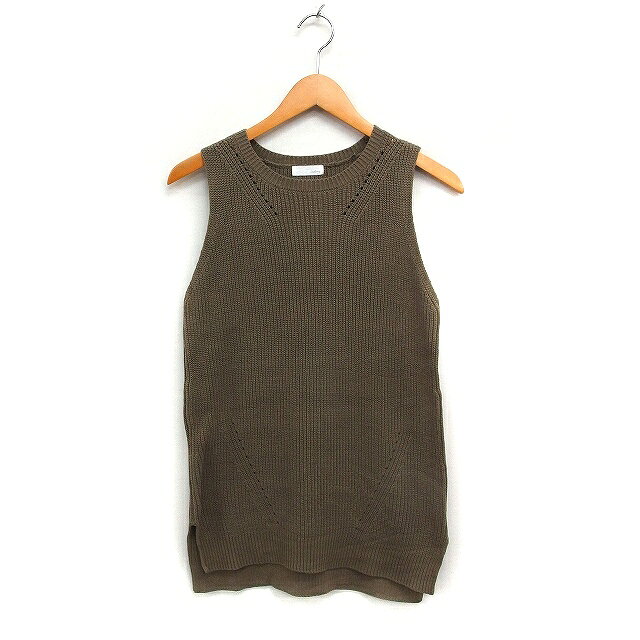 【中古】インデックス INDEX ニット ベスト ノースリーブ 丸首 無地 アクリル M カーキ /FT36 レディース 【ベクトル 古着】 251204