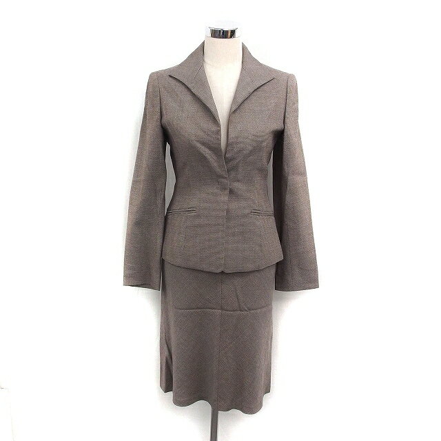 【中古】アンタイトル UNTITLED スカートスーツ ツイード ジャケット フレアスカート ひざ丈 シルク混 ウール 2 モカブラウン /FT14 レディース 【ベクトル 古着】 251204