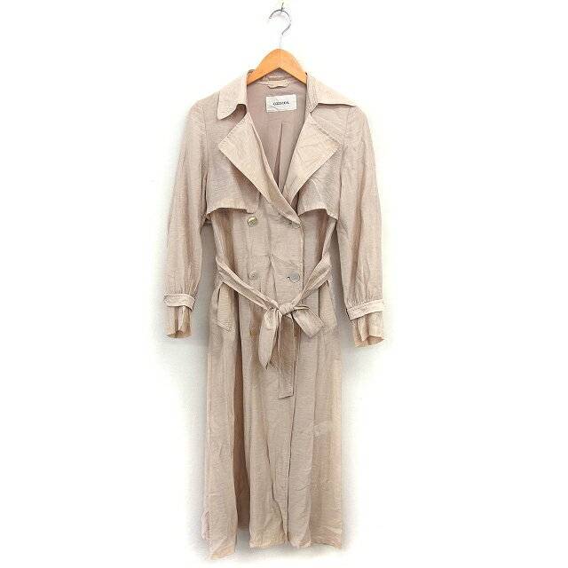 【中古】ココディール COCO DEAL スプリング トレンチコート ロング リボン ダブル リネン混 背抜き 1 ベージュ /NT1 レディース 【ベクトル 古着】 250721