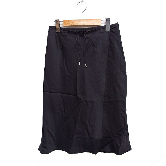 【中古】ジェイ&アール J&R 裾フレアスカート ひざ丈 リボン 無地 切替 M ブラック 黒 /FT40 レディース 【ベクトル 古着】 250813