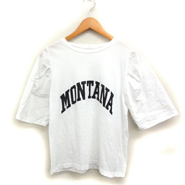 【中古】プライア Praia 5分袖 Tシャツ カットソー ロゴプリント コットン 綿 ホワイト 白 /FT27 レデ..