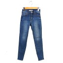 【中古】アズールバイマウジー AZUL by moussy スキニー デニム ジーンズ ひげ加工 ストレッチ コットン混 ジップフライ XXS 青 ブルー /NT2 レディース 【ベクトル 古着】 250801