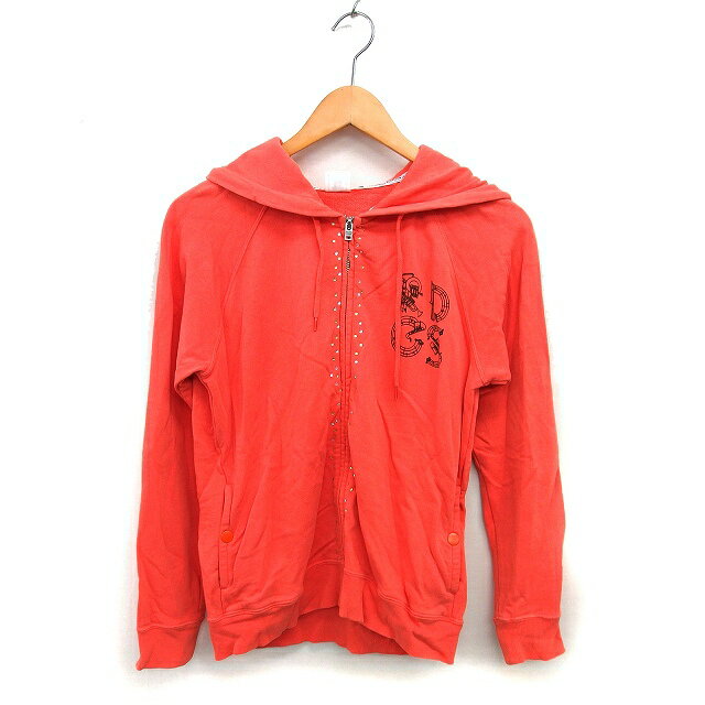 【中古】ロデオクラウンズ Rodeo Crowns ラグランスリーブ パーカー スウェット リブ ロゴプリント ジップアップ 長袖 1 オレンジ /NT13 レディース 【ベクトル 古着】 251024(4)