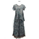 【中古】アンタイトル UNTITLED セットアップ ブラウス リボン シアー Vネック スカート フレア マキシ ティアード コットン 綿 半袖 2 茶 ブラウン /NT31 レディース 【ベクトル 古着】 250811