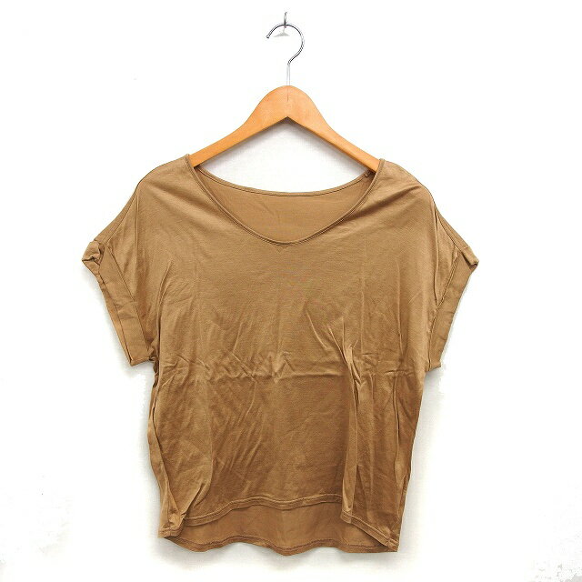【中古】スピック&スパン Spick&Span バックロング カットソー コットン混 ロールアップ 半袖 キャメル /NT17 レディース 【ベクトル 古着】 250818