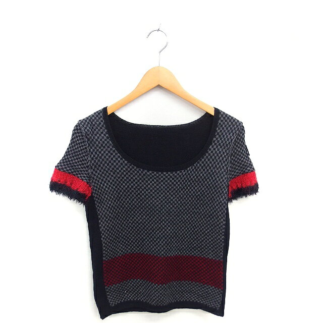 【中古】ネロ nero ニット セーター チェック ボーダー アームカバー アームウォーマー 半袖 40 グレー..