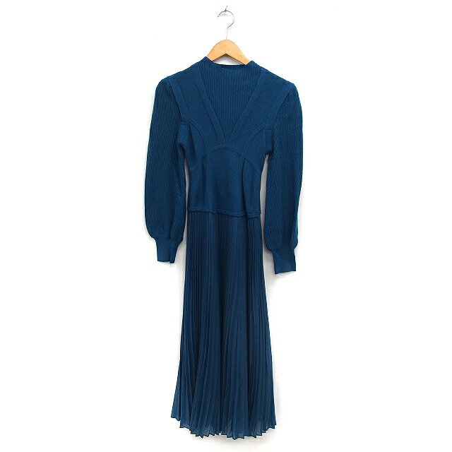 【中古】スナイデル SNIDEL 切替 ニット プリーツ ワンピース 長袖 ロング ボトルネック 0 グリーン 緑 /FT47 レディース 【ベクトル 古着】 250827