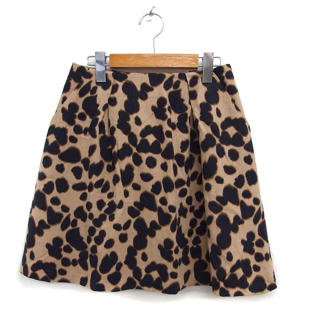 【中古】ストロベリーフィールズ STRAWBERRY-FIELDS タック アニマルプリント ミニ スカート フレア ウール バックジップ 2 ベージュ /NT20 レディース 【ベクトル 古着】 250924