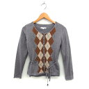【中古】エニィファム anyFam アンサンブルニット ツインニット アーガイル柄 カーディガン リボン リブ ウール混 長袖 五分袖 2 グレー /NT3 レ...