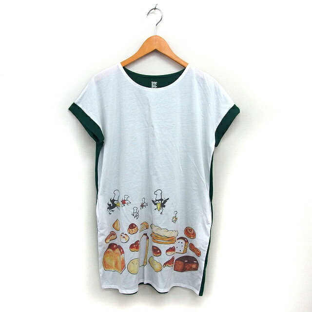 【中古】グラニフ graniph チュニック カットソー からすのパンやさん ロールアップ コットン混 半袖 F..