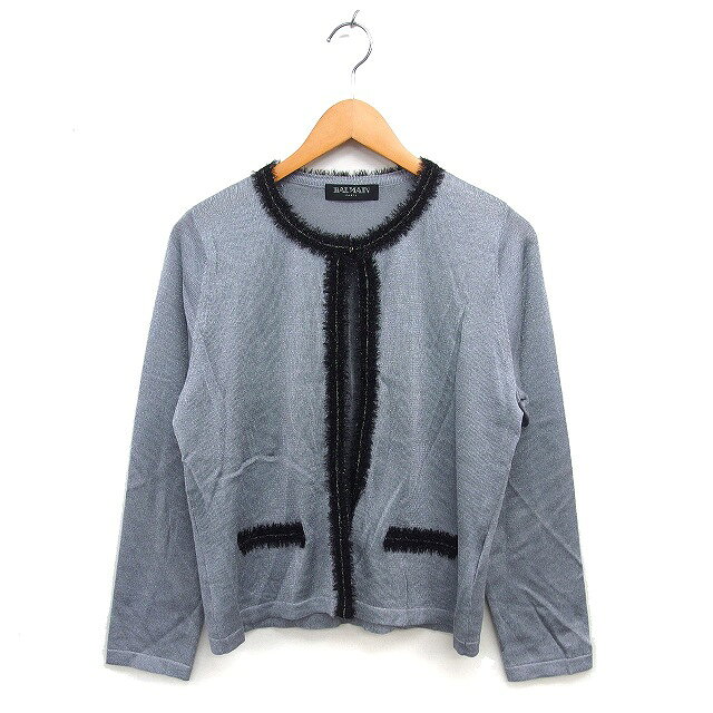 Nylon, Rayon, Polyester - 【中古】バルマン BALMAIN カーディガン ニット ハイゲージ ラメ混 クルーネック 長袖 13+ グレー /NT30 レディース 【ベクトル 古着】 250925