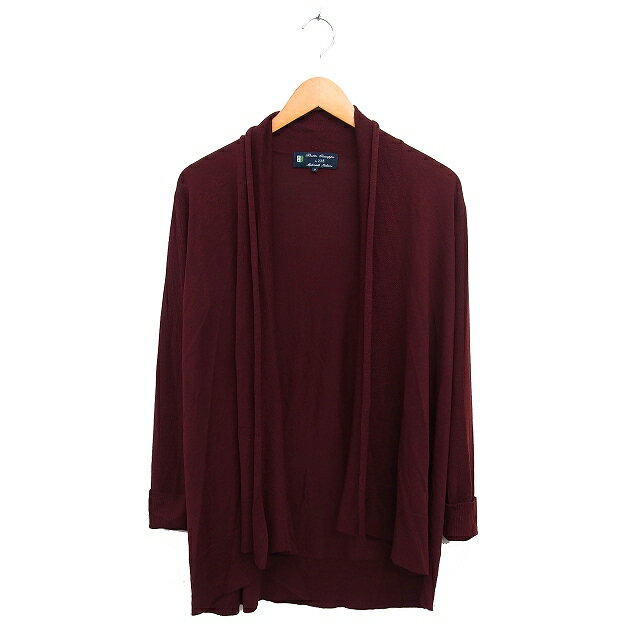 【中古】23区 オンワード樫山 ロング カーディガン ニット ウール オープン リブ ロールアップ ハイゲージ 長袖 38 ボルドー /NT26 レディース 【ベクトル 古着】 250926