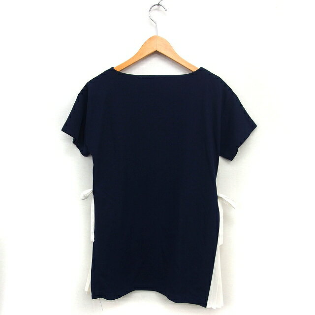 【中古】クチュールブローチ COUTURE BROOCH プリーツ チュニック リボン ボートネック 半袖 38 紺 ネイビー /NT5 レディース 【ベクトル 古着】 251006