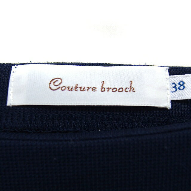 【中古】クチュールブローチ COUTURE BROOCH プリーツ チュニック リボン ボートネック 半袖 38 紺 ネイビー /NT5 レディース 【ベクトル 古着】 251006