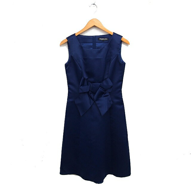 【中古】ストロベリーフィールズ STRAWBERRY-FIELDS リボン付き ドレス ワンピース ノースリーブ ひざ下丈 フレア 無地 ネイビー 紺 /FT20 レディース 【ベクトル 古着】 251001