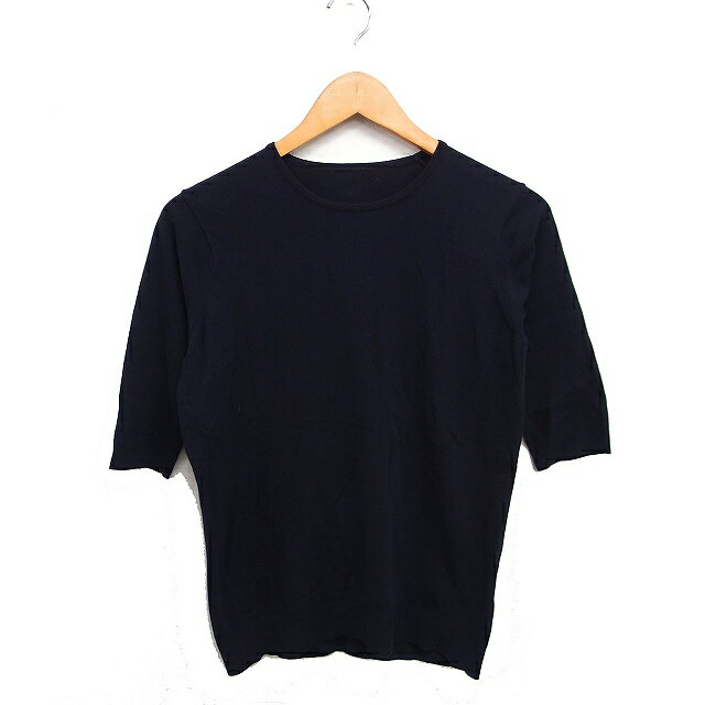 【中古】コットン ニット セーター 丸首 5分袖 無地 ブラック 黒 /FT26 レディース 【ベクトル 古着】 ..