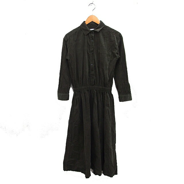 【中古】アーバンリサーチ ドアーズ URBAN RESEARCH DOORS コーデュロイ シャツ ワンピース 長袖 ロング 無地 コットン 綿 One グリーン 緑 /FT35 レディース 【ベクトル 古着】 251112
