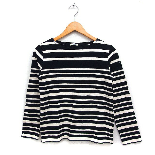 【中古】ニーム NIMES ボーダー Tシャツ カットソー 長袖 ボートネック コットン 綿 1 ブラック 黒 ベージュ /FT3 レディース 【ベクトル 古着】 251114(4)