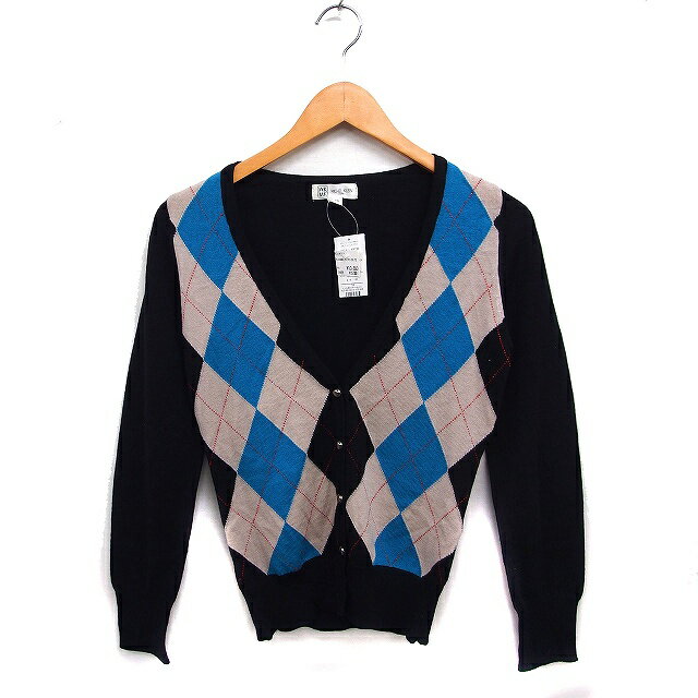 【中古】未使用品 エムケー ミッシェルクラン MK MICHEL KLEIN タグ付き アーガイル柄 Vネック カーディガン ウール ニット 38 ブラック 黒 /FT25 レディース 【ベクトル 古着】 251115