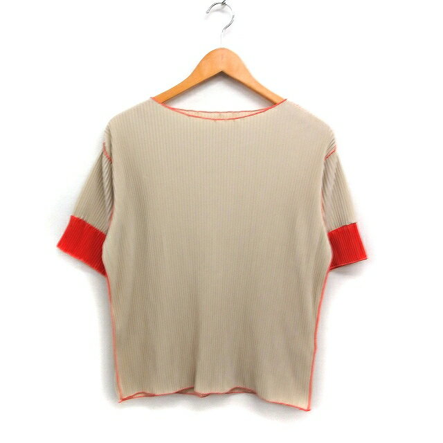 【中古】FONTLAB メロウ カットソー 半袖 ボートネック プリーツ加工 配色 F ベージュ オレンジ /FT45 レディース 【ベクトル 古着】 251126(4)