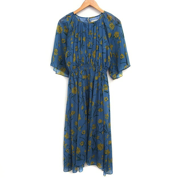 【中古】フリッカ FLICKA 花柄 ワンピース 5分袖 ロング ギャザー 0 サックスブルー 青 /FT28 レディース 【ベクトル 古着】 260424