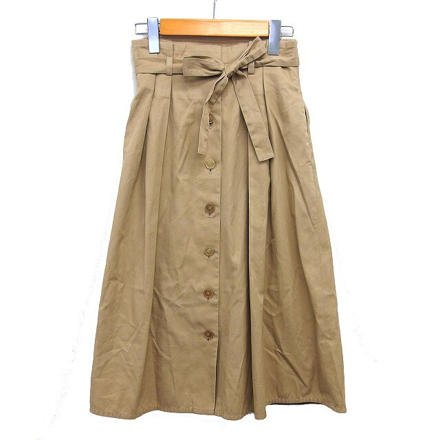 【中古】アバハウス ドゥヴィネット abahouse devinette フロントボタン フレア スカート ロング タック コットン 綿 リボン 36 ベージュ /NT25 レディース 【ベクトル 古着】 260430