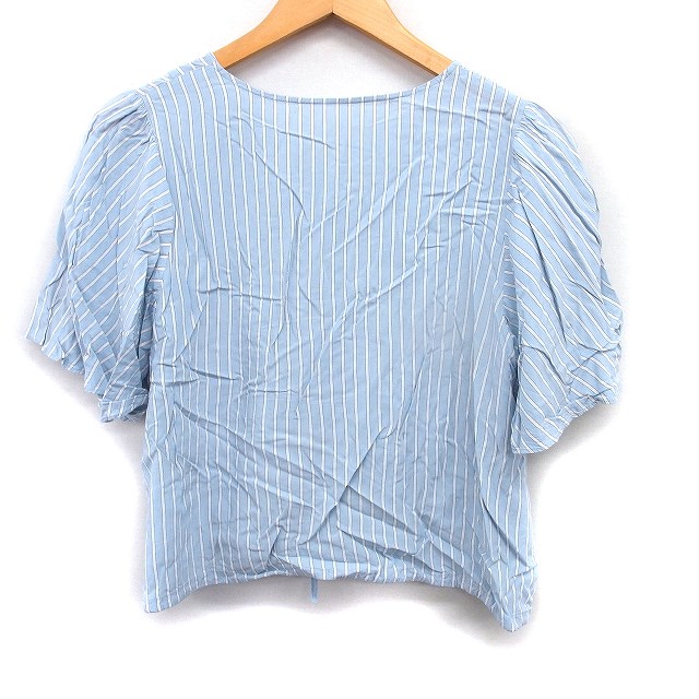 【中古】グローバルワーク GLOBAL WORK ストライプ シャツ ブラウス 半袖 Vネック ドローストリング M ライトブルー /FT44 レディース 【ベクトル 古着】 260923 auc-vector-21275575 ブランド古着の買取販売ベクトル サンプル画像2