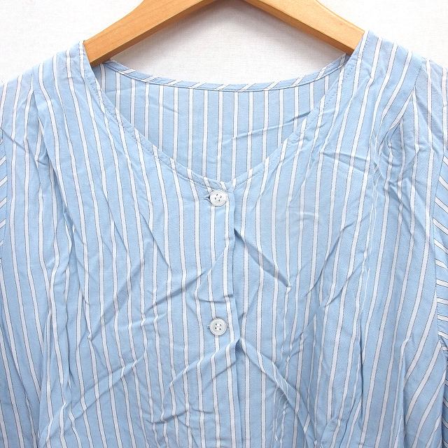 【中古】グローバルワーク GLOBAL WORK ストライプ シャツ ブラウス 半袖 Vネック ドローストリング M ライトブルー /FT44 レディース 【ベクトル 古着】 260923 auc-vector-21275575 ブランド古着の買取販売ベクトル サンプル画像3