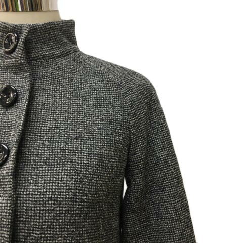 【中古】ケーティー キヨコ タカセ K.T KIYOKO TAKASE コート ショート スタンドカラー ツイード ウール 長袖 7 黒 グレー ブラック レディース 【ベクトル 古着】 211108