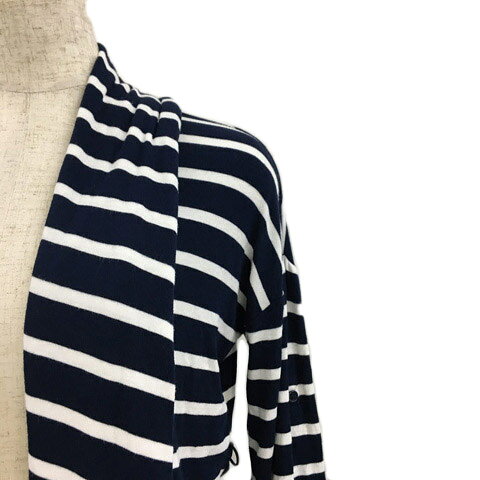 【中古】ナノユニバース nano universe The 1st. Floor カーディガン ショールカラー ボーダー 七分袖 F 紺 白 ネイビー ホワイト レディース 【ベクトル 古着】 220714