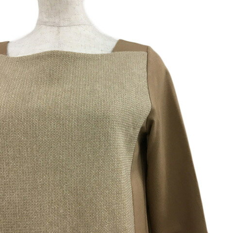 【中古】プレミアム バイ ビッキー PREMIUM BY VICKY ワンピース チュニック Iライン ミニ ウール ラメ 切替 長袖 1 ベージュ レディース 【ベクトル 古着】 240130