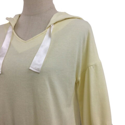 【中古】未使用品 ダズリン dazzlin チュニック フーディー パーカー プルオーバー 薄手 無地 七分袖 F 黄 イエロー レディース 【ベクトル 古着】 240730