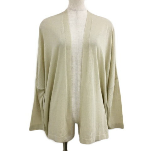 【中古】スマイルアンドビーハッピー Smile and be happy カーディガン ニット ノーカラー リネン混 前開き トッパー 薄手 無地 長袖 ベージュ レディース 【ベクトル 古着】 240508