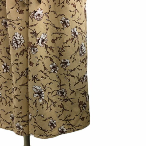 【中古】ロペピクニック ROPE Picnic ワンピース シャツワンピース フレア ロング バンドカラー 花柄 総柄 リボンベルト 長袖 38 ベージュ 茶 ブラウン レディース 【ベクトル 古着】 240527