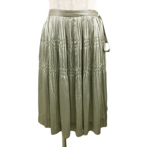 【中古】ジャストインケース JUST IN CASE スカート フレア プリーツ 膝丈 シルク リボン シャーリング..