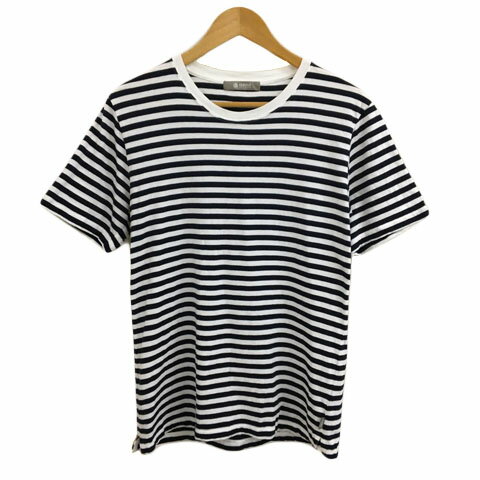 【中古】ナノユニバース nano universe Tシャツ カットソー プルオーバー クルーネック ボーダー スリット 半袖 M 黒 白 ブラック ホワイト メンズ 【ベクトル 古着】 240617