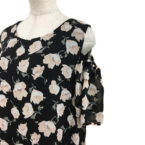 【中古】レイカズン Ray cassin FAVORI チュニック ブラウス カットソー プルオーバー オープンショルダー ラウンドネック 花柄 2way 半袖 F 黒 ピンク ブラック レディース 【ベクトル 古着】 240612