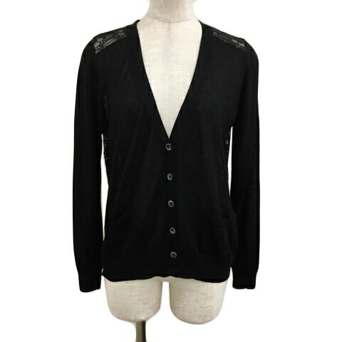 【中古】ビアーシュ biersch カーディガン サマーニット Vネック レース 透け感 透かし編み 無地 長袖 F 黒 ブラック レディース 【ベクトル 古着】 240625