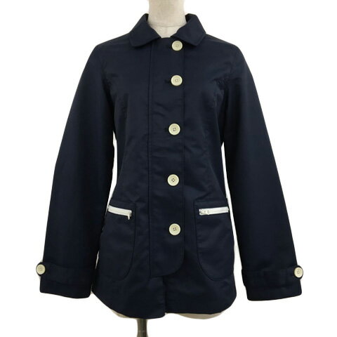 【中古】エディーバウアー EDDIE BAUER ジャケット シングル ジップアップ 無地 長袖 PXS 紺 白 ネイビー ホワイト レディース 【ベクトル 古着】 240701
