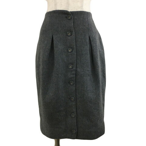 【中古】ディスコート Discoat スカート タイト ひざ丈 ウール ボタン ウエストゴム タック スリット 無地 F グレー レディース 【ベクトル 古着】...