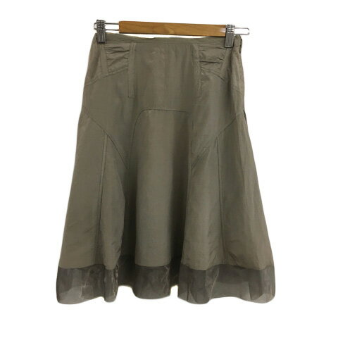 【中古】ボディドレッシングデラックス BODY DRESSING Deluxe スカート フレア 膝丈 シルク シアー 切替 無地 38 グレー 茶 ブラウン レディース 【ベクトル 古着】 240808