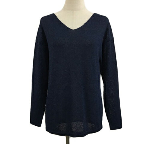 【中古】49アベニュー ジュンコシマダ 49AV. junko shimada セーター ニット プルオーバー Vネック シアー 透かし編み 無地 長袖 38 紺 ネイビー レディース 【ベクトル 古着】 240902