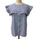【中古】ナチュラルクチュール natural couture シャツ ブラウス ラウンドネック ストライプ フリル フレンチスリーブ F 青 白 ブルー ホワイト レディース 【ベクトル 古着】 250326(4)