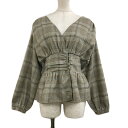 【中古】アルシーヴ archives ブラウス シャツ Vネック チェック ペプラム 長袖 M ベージュ 茶 ブラウン レディース 【ベクトル 古着】 240820(4)