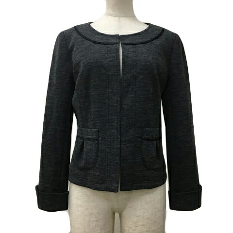 【中古】リフレクト Reflect ジャケット ノーカラー スリット 長袖 9 グレー 黒 ブラック レディース 【ベクトル 古着】 240919