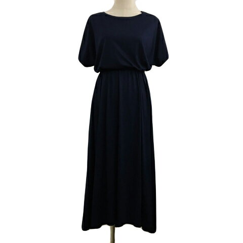 【中古】レルビエ LHELBIE ワンピース フレア ロング 無地 F 半袖 紺 ネイビー レディース 【ベクトル 古着】 240903