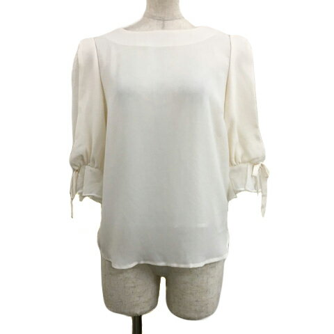 【中古】未使用品 スナイデル SNIDEL ブラウス プルオーバー クルーネック 七分袖 シフォン 透け感 F 白 ベージュ ホワイト レディース 【ベクトル 古着】 240927