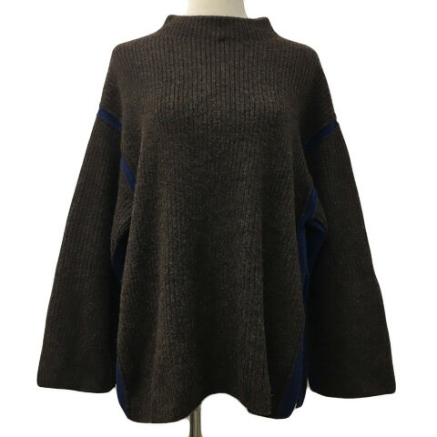 【中古】ジーナシス JEANASIS セーター ニット プルオーバー モックネック リブ スリット ライン 長袖 F 茶 紺 ブラウン ネイビー レディース 【ベクトル 古着】 240926