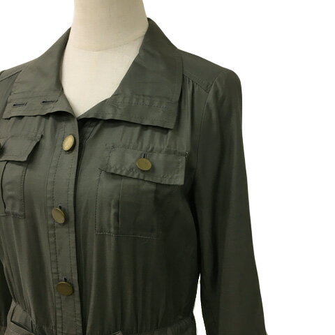 【中古】22オクトーブル 22 OCTOBRE シャツワンピース ワンピース Iライン ミニ ロールアップ サテン ウエストリボン 七分袖 40 緑 グリーン レディース 【ベクトル 古着】 241009